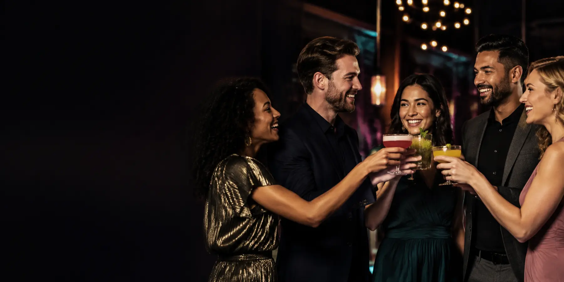 Hochzeitsgäste stoßen mit Cocktails an